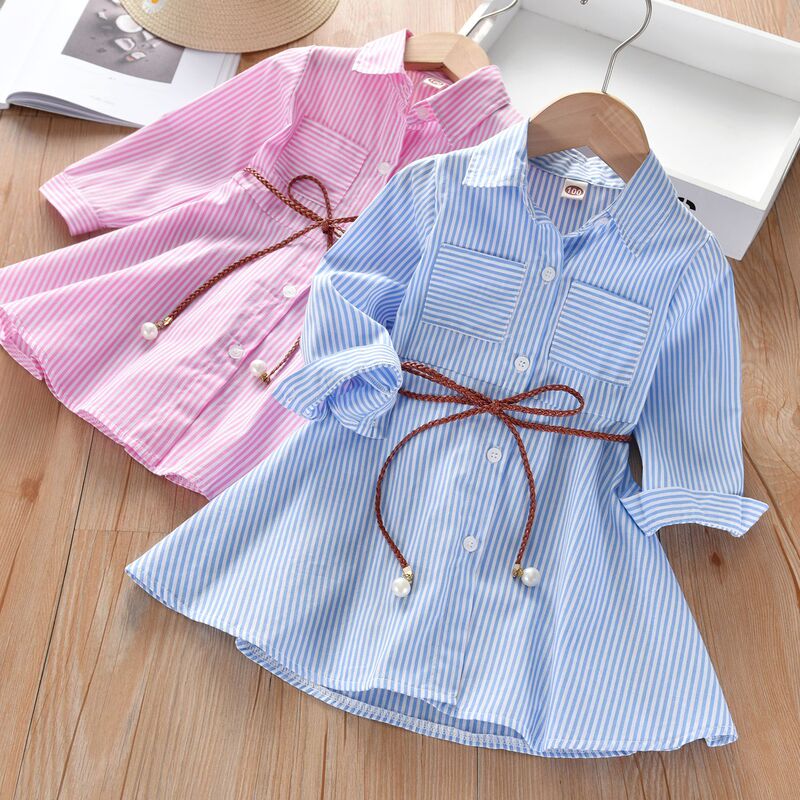 Girls' dress Spring and Autumn 2025 New Summer Children's Shirt Dress Baby Styline Dress Korean Striped Fashion Girls' dress Spring and Autumn 2025 New Summer Children's Shirt Dress Baby Styline Dress Korean Striped Fashion