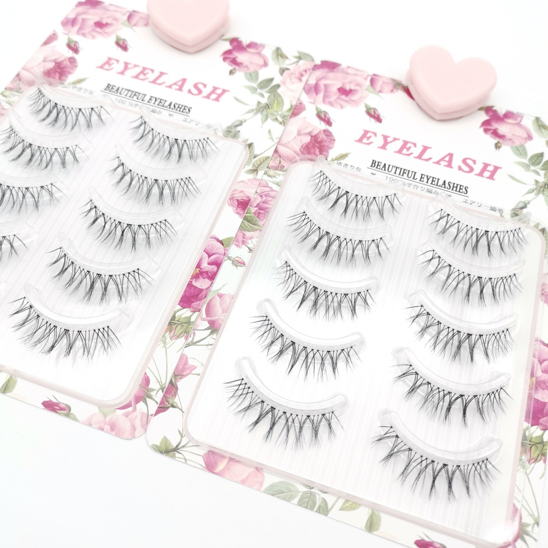 W-7 fábrica al por mayor natural afilado pestañas postizas suave transparente tallo diario maquillaje desnudo pestañas cinco pares