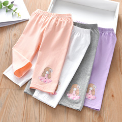 Women's 7/8 Leggings Outerwear Summer Thin Girl Pants 2024 New Summer Style Small and Medium Children Cotton Shorts Trendy