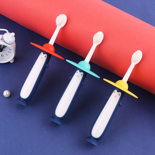 Cartoon Penguin Children's Toothbrush with Ten Thousand Hairs Children's Toothbrush with Soft Bristles Suitable for 3-6 Years Old Baby Toothbrush Wholesale