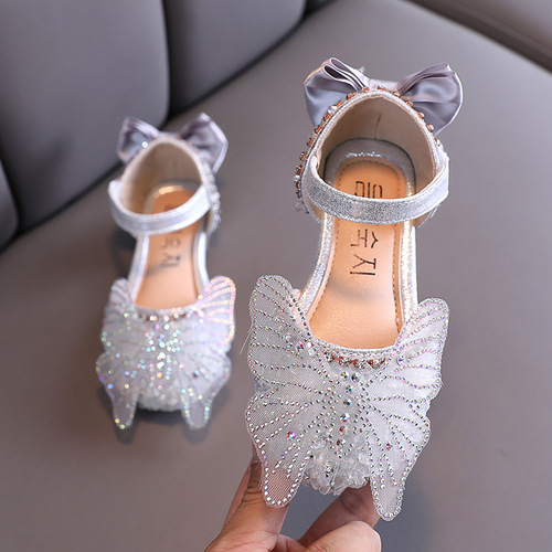 2024 Summer New Korean Style Rhinestone Soft Sole Girls Sandals Princess Shoes Children's Shoes Spring Style Girls Leather Shoes