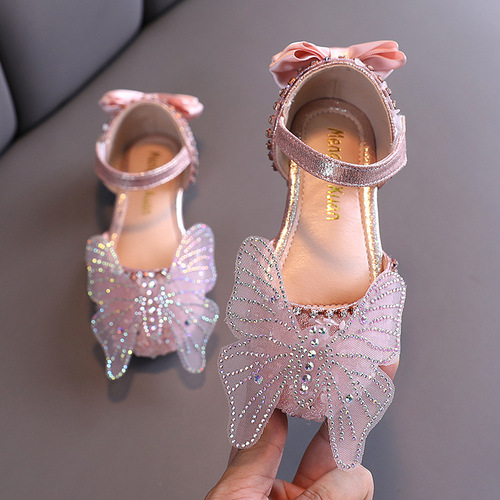 2024 Summer New Korean Style Rhinestone Soft Sole Girls Sandals Princess Shoes Children's Shoes Spring Style Girls Leather Shoes