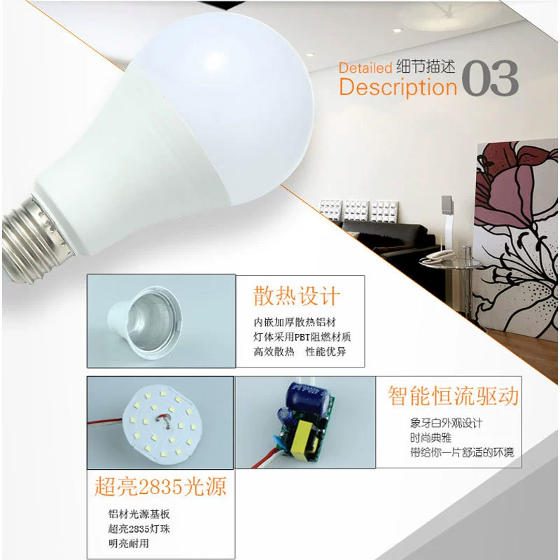 Суперяркая LED энергосберегающая лампа, лампа-лампочка, 5W, 7W, 9W