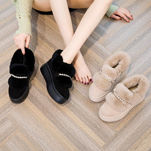  winter velvet cotton shoes, new snow boots for women, real fur and leather inner height increasing women's shoes, Dongda women's shoes, single shoes