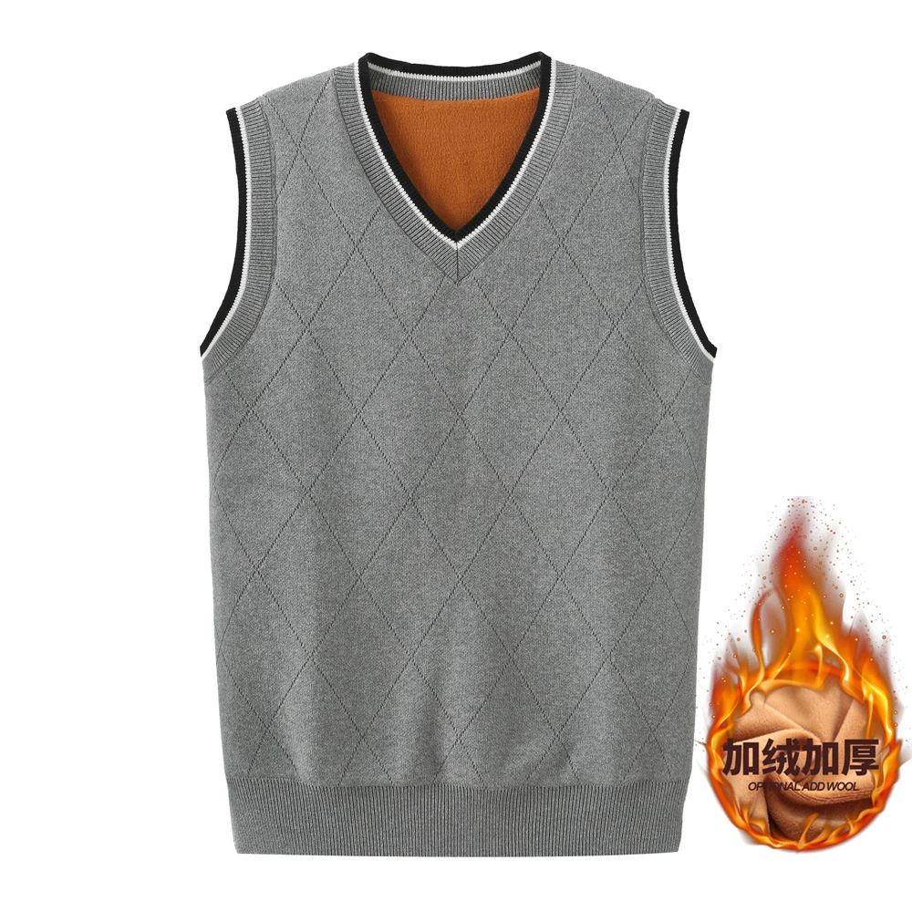 Теплый свитер без рукавов на флисовой подкладке 2038, мужской шерстяной жилет, жилет с V-образным вырезом, Молодежный свитер, жилет, мужской модный жилет