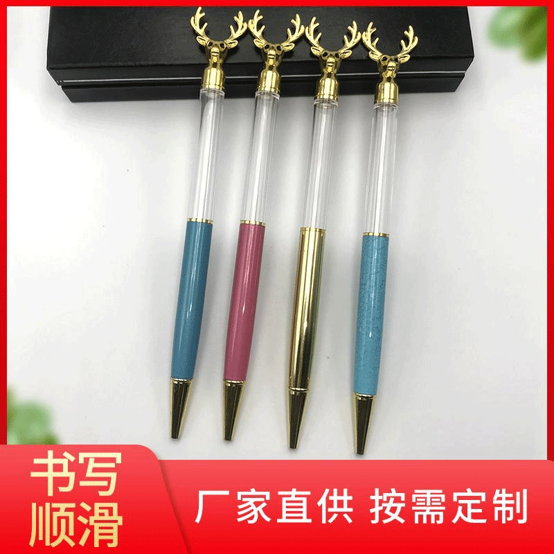 创意造型金属圆珠笔鹿头礼品笔 可手工填充水晶笔 做Iogo