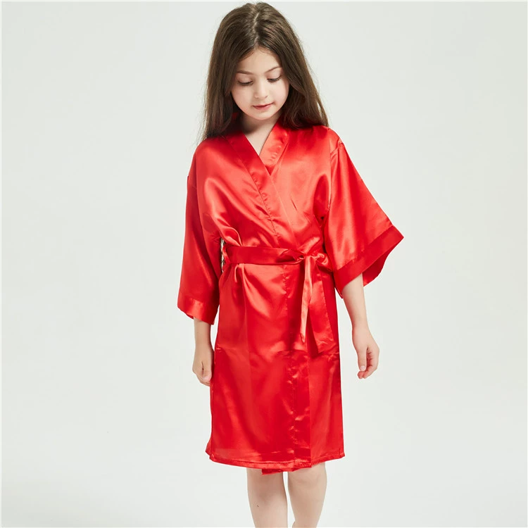 Детская ночная рубашка, однотонная тонкая имитация халата для мальчиков и девочек, шелковая однотонная Домашняя одежда, Европейская и американская Amazon Supply