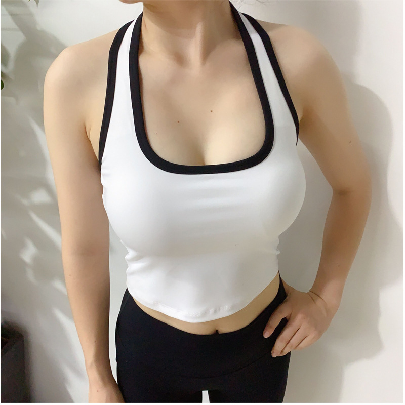 Chaleco de yoga para mujeres colgar el cuello hermosa espalda correa de ropa deportiva cojín de pecho seco rápido cintura alta entrenamiento eslingas
