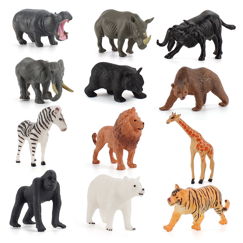 Children's awareness of 12 mini wild animals rhino orangutan black bear elephant solid static model cross-border supply