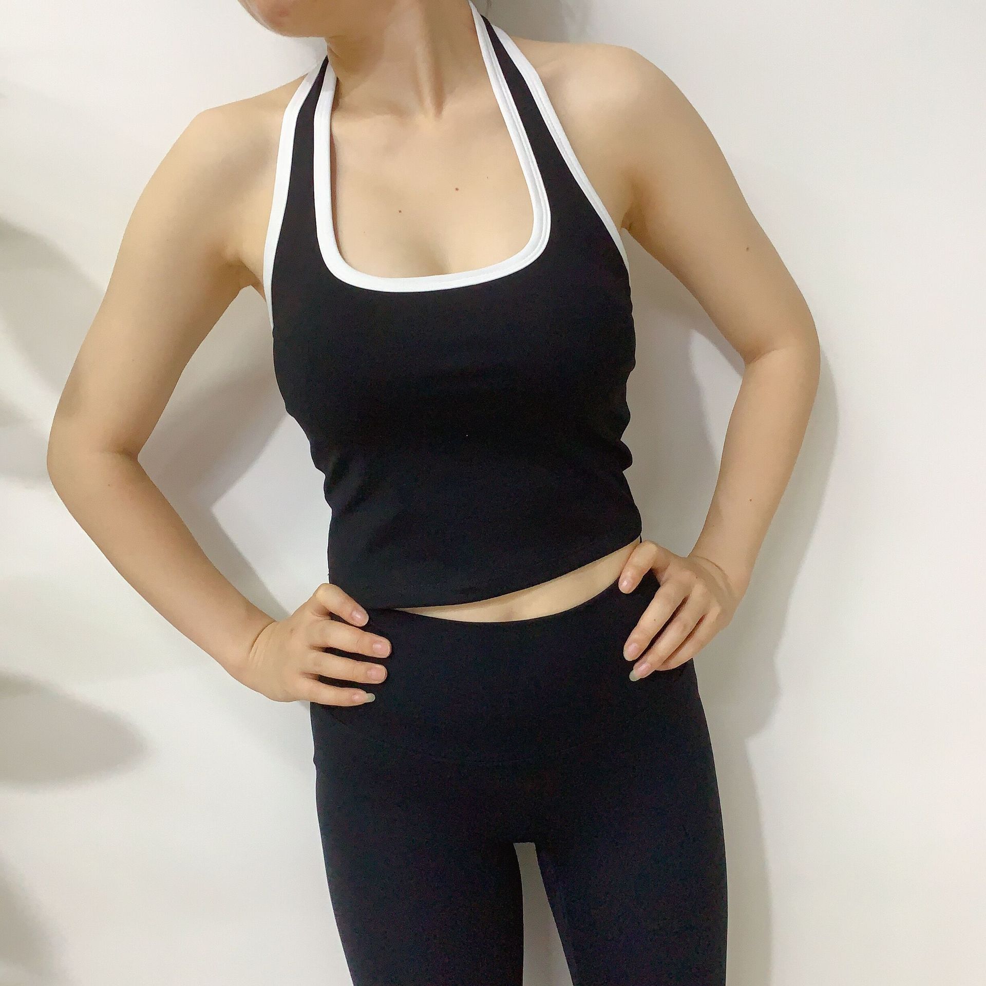 Chaleco de yoga para mujeres colgar el cuello hermosa espalda correa de ropa deportiva cojín de pecho seco rápido cintura alta entrenamiento eslingas