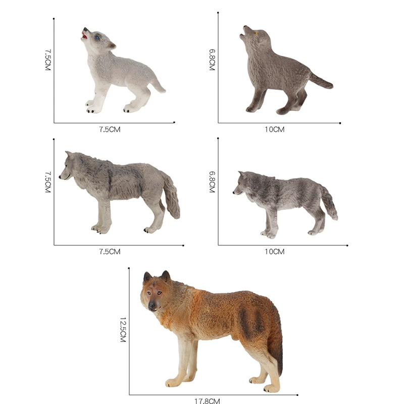 Cross -border wolf family solid static ornament brown Gongwolu mother wolf cub children puzzle cognitive animal model