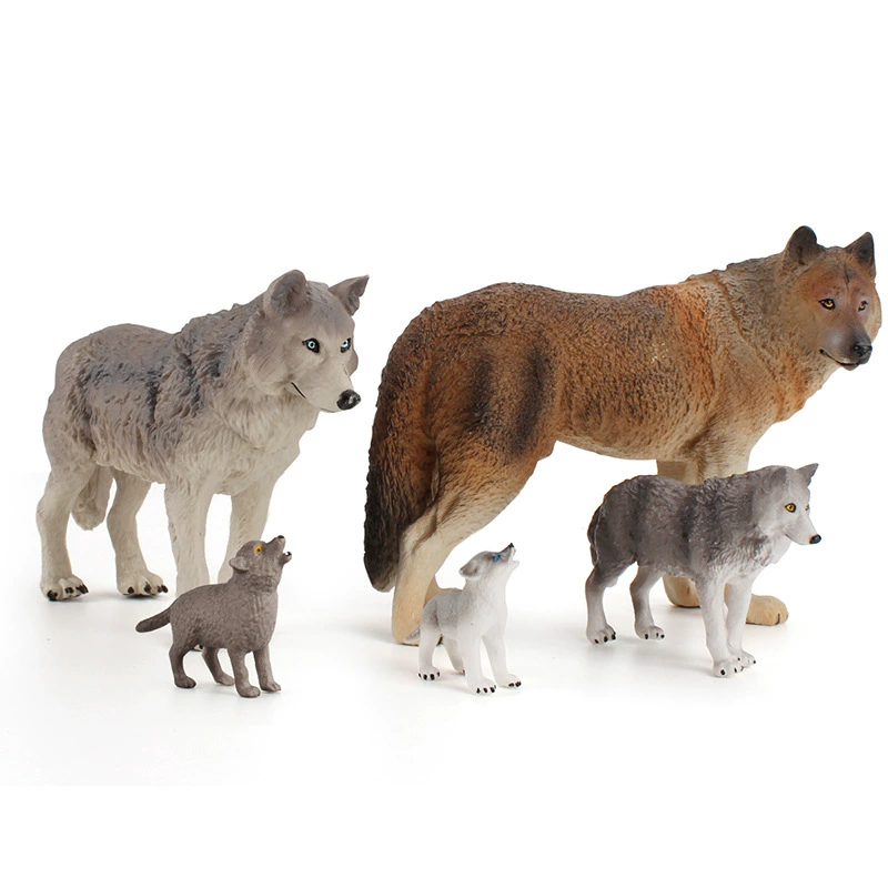 Cross -border wolf family solid static ornament brown Gongwolu mother wolf cub children puzzle cognitive animal model