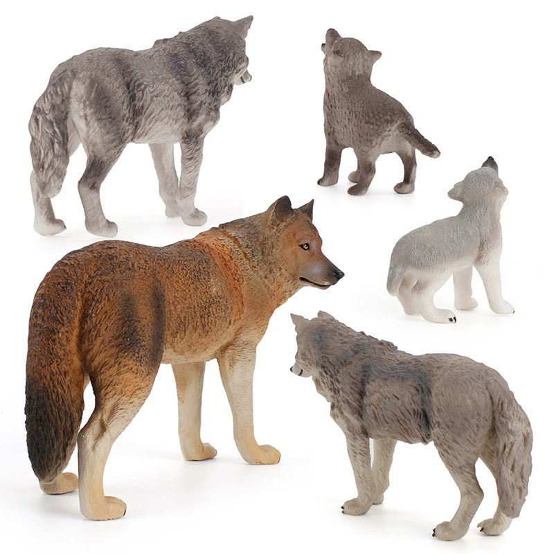 Cross -border wolf family solid static ornament brown Gongwolu mother wolf cub children puzzle cognitive animal model