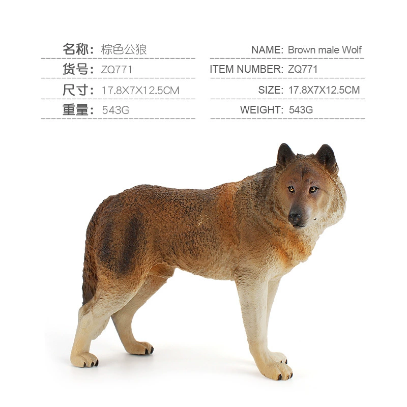 Cross -border wolf family solid static ornament brown Gongwolu mother wolf cub children puzzle cognitive animal model