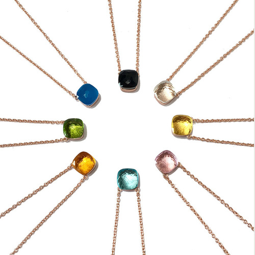 Live Streaming New Chinese Luxury Morandi Gemstone Style Candy Color Crystal Clavicle Necklace Fashion Fresh Outfit