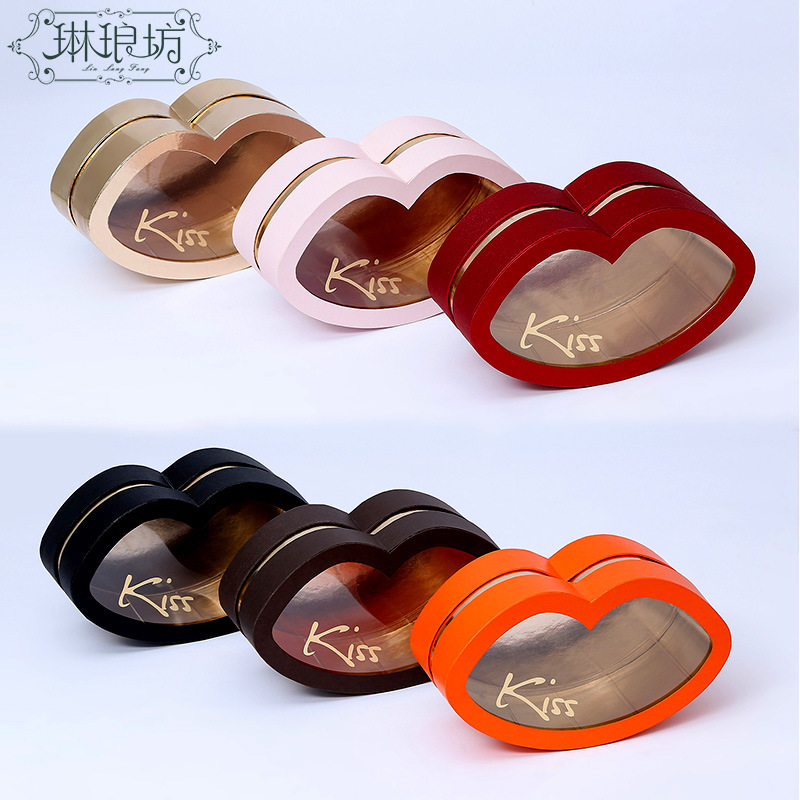 Beso labio caja ventana flor caja de regalo al por mayor rojo oro ventana caja de regalo tienda de flores floral