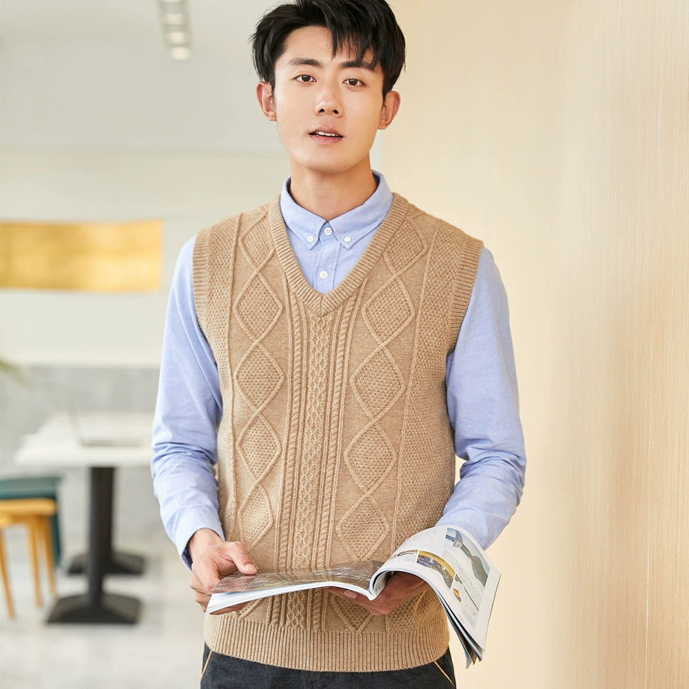 Винтажный вязаный жилет с бриллиантами, мужской свитер, утолщенный теплый свитер с V-образным вырезом, жилет, свитер без рукавов