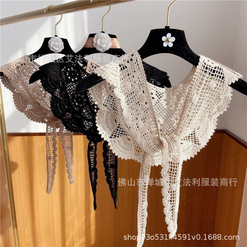 Летняя тонкая кружевная куртка с солнцезащитным кремом, полый Универсальный шелковый шарф с ложным воротником, Маленькая шаль, вязаный крючком, льняной треугольный шарф