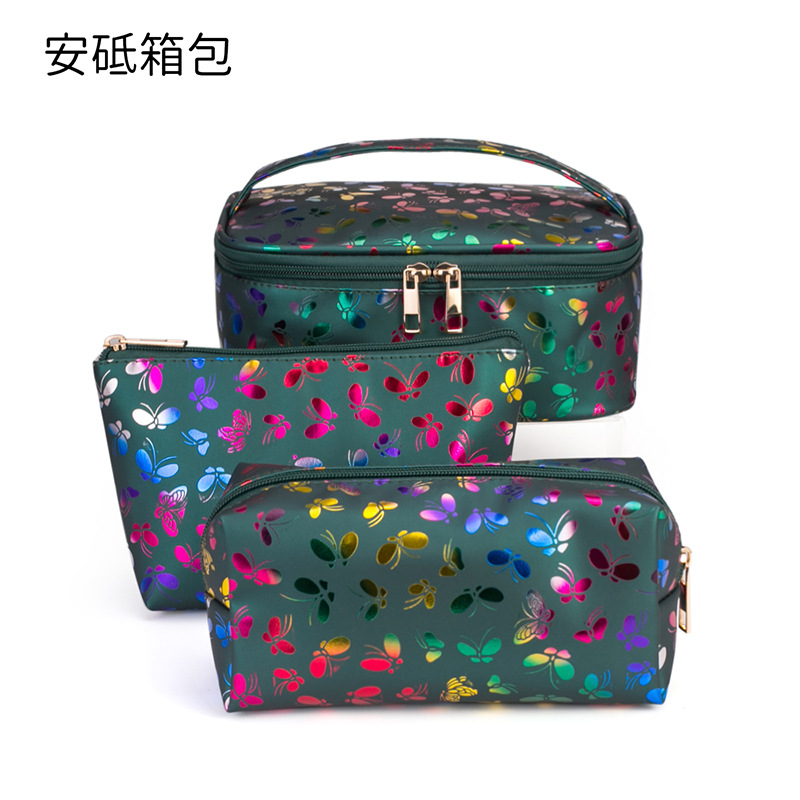 Nuevo en stock de mármol de tres piezas bolsa de cosméticos PU bolsa de lavado a prueba de agua bolsa de almacenamiento de viaje portátil de gran capacidad