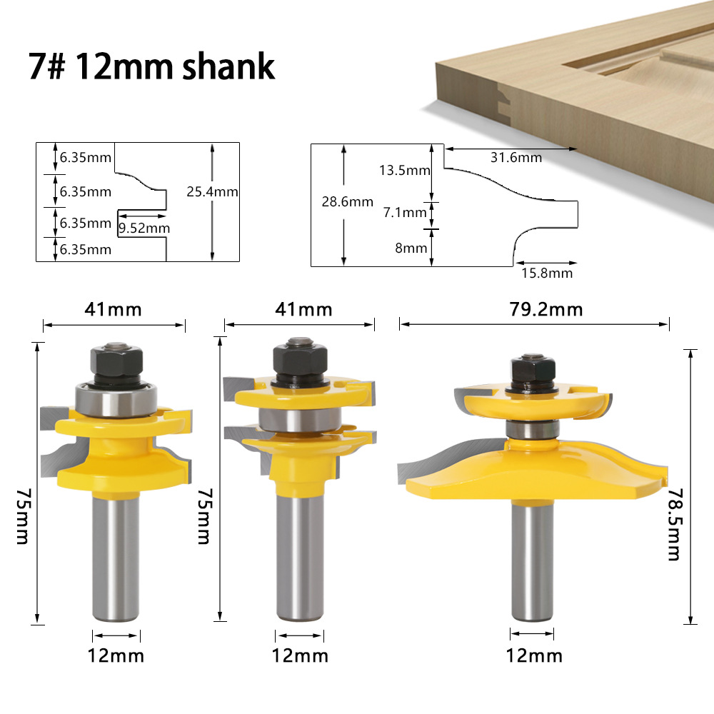 Juego de 3 piezas 12 mango cuchillo de puerta de gabinete cuchillo de puerta de madera maciza carpintería fresadora Tenon cuchillo de puerta de gabinete