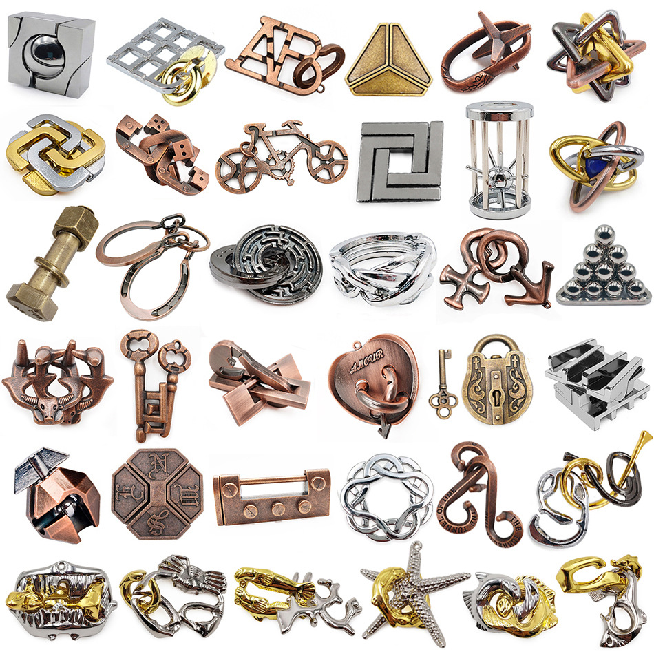 La magia del rompecabezas de oro de la aguja de herradura de bloqueo cuadrado desbloquear Luban bloqueo cerebro ardiente Kong Ming triángulo de bloqueo de la cadena de alta IQ pick-up