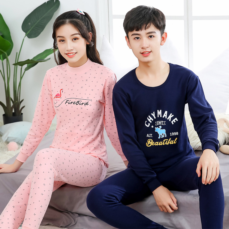 Ropa de otoño para jóvenes pantalones largos traje para niños y niñas niños medianos y grandes suéter de algodón suéter pantalones de algodón traje de ropa interior térmica