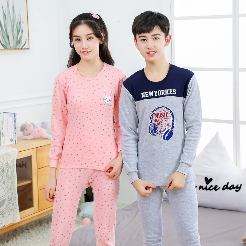 Ropa de otoño para jóvenes pantalones largos traje para niños y niñas niños medianos y grandes suéter de algodón suéter pantalones de algodón traje de ropa interior térmica