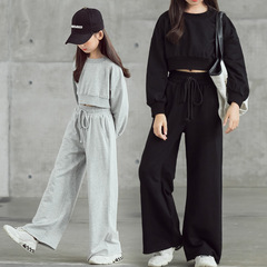 Women's Fleece Set 2020 New Short-Sleeve Sweatshirt + Thigh Pants Set Casual Hong Kong Style Medium/Big Kids Outfit Parent-Child Set