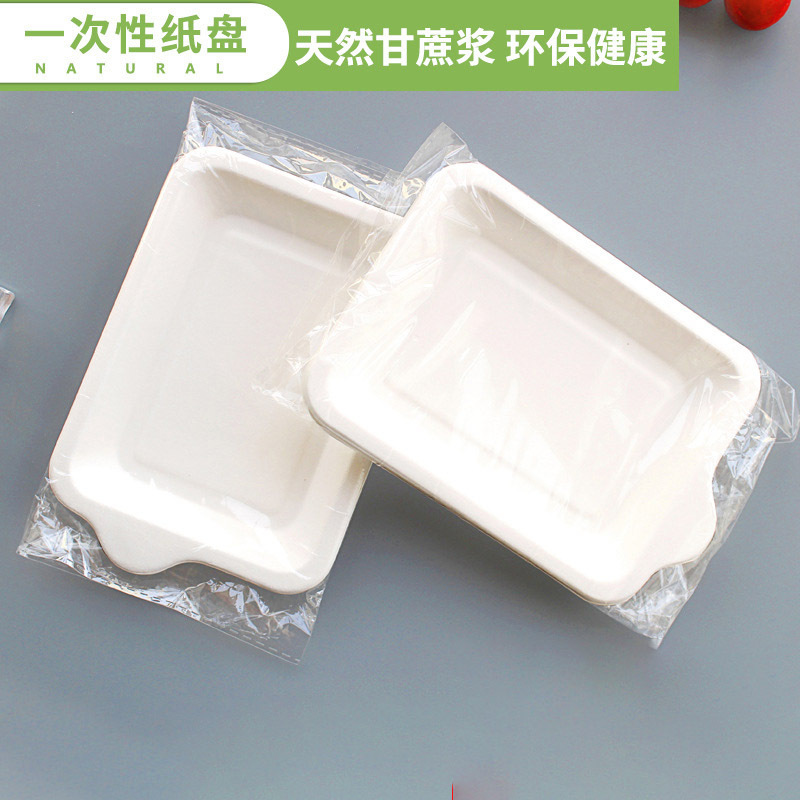 Disposable Plate Thickeneded Small Dinner Plate Sugar Cane Paper Plate Rectangular Paper Plate Birthday Cake Plate Household Barbecue Tableware