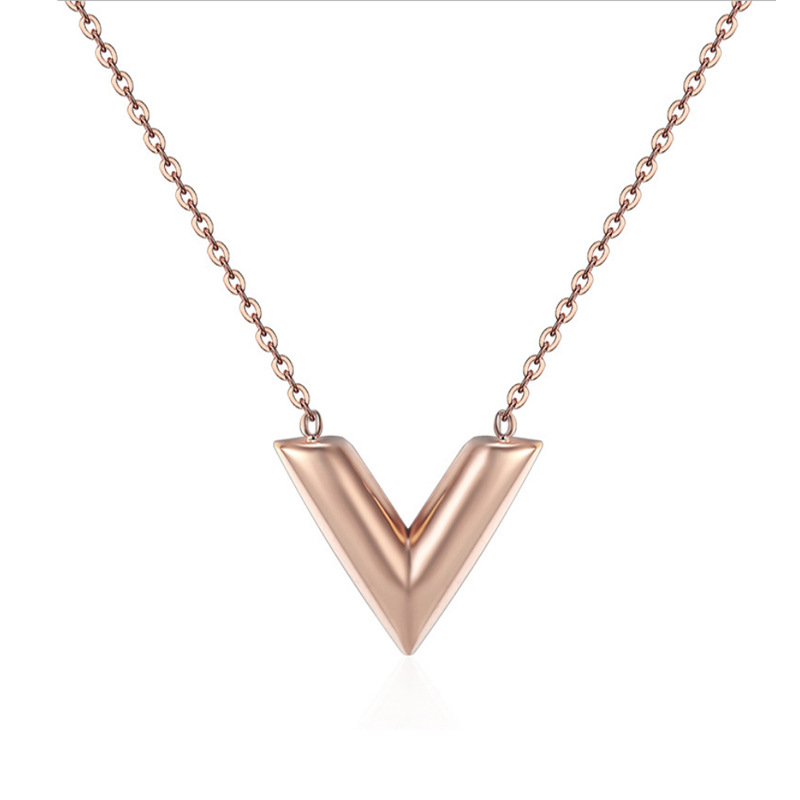 Europe and the United States new fashion titanium steel V female necklace women simple rose gold clavicle chain pendant jewelry manufacturers wholesale