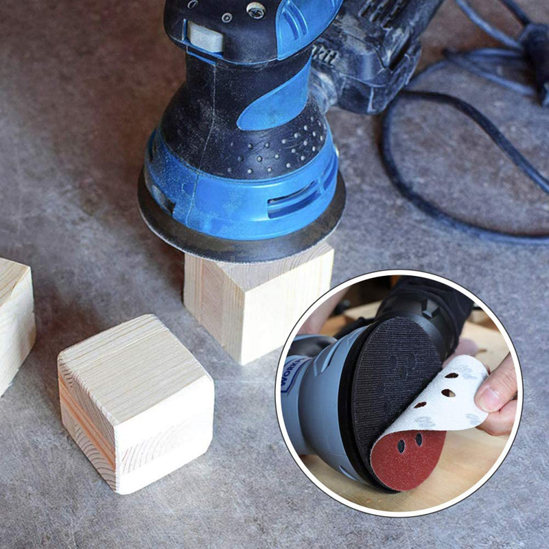 Disco de papel de lija 125MM hoja cepillada 5 pulgadas 8 agujeros disco de terciopelo pulido en seco hoja de papel de lija autoadhesiva disco de flocado fábrica de arena