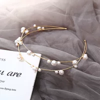 (Cross-border trading), double-layer fashionable headband pearl, double row retro hair accessory for bride, Korean style, simple and elegant design