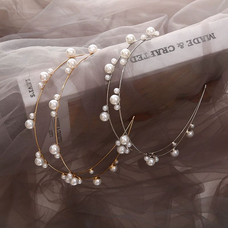 (Cross-border trading), double-layer fashionable headband pearl, double row retro hair accessory for bride, Korean style, simple and elegant design