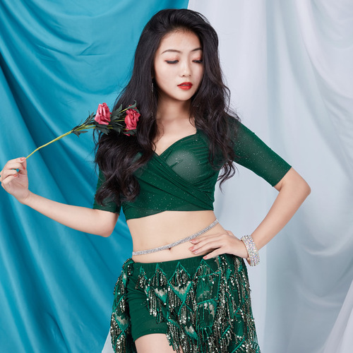 Dancer Belly Dance Costume Female Long Skirt Performance Suit Short Sleeve Summer Practice Suit Beginner Sexy 5577