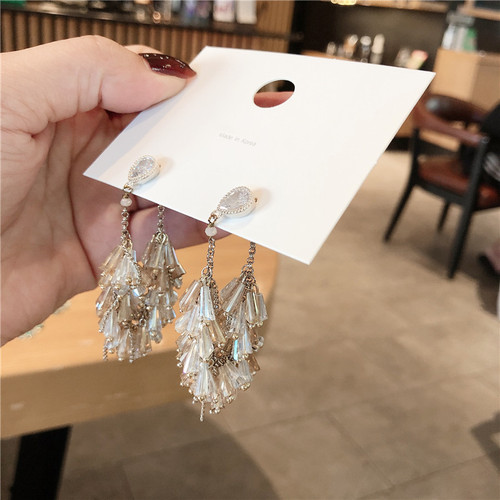 S925 Silver Needles Korean Version Personalized Dual-Color Crystal Maize Earrings with Bohemian Crystal Tassel Dual-Purpose Earrings