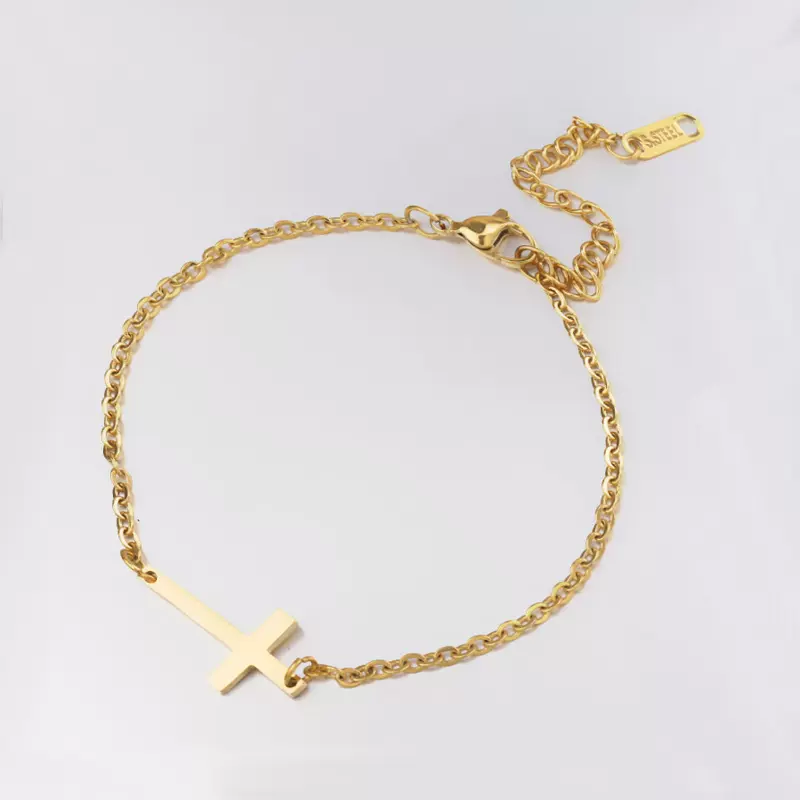 夏季新款镜面不锈钢十字架简约女款手链地摊货源热卖小商品脚链