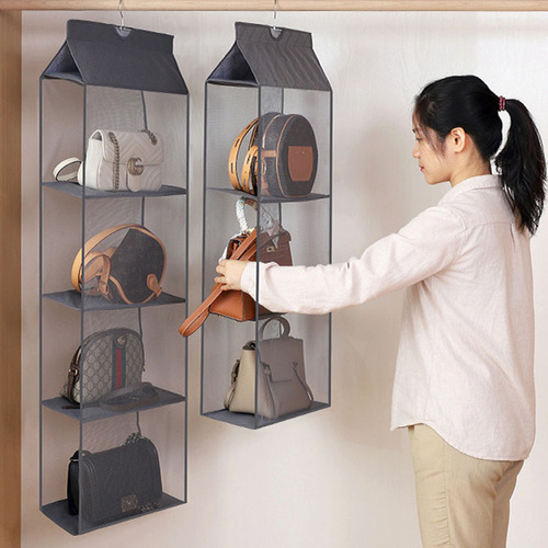 Bag storage hanging bag wall-mounted multi-layer leather bag dust-proof hanging bag dormitory wardrobe three-dimensional mesh bag storage bag