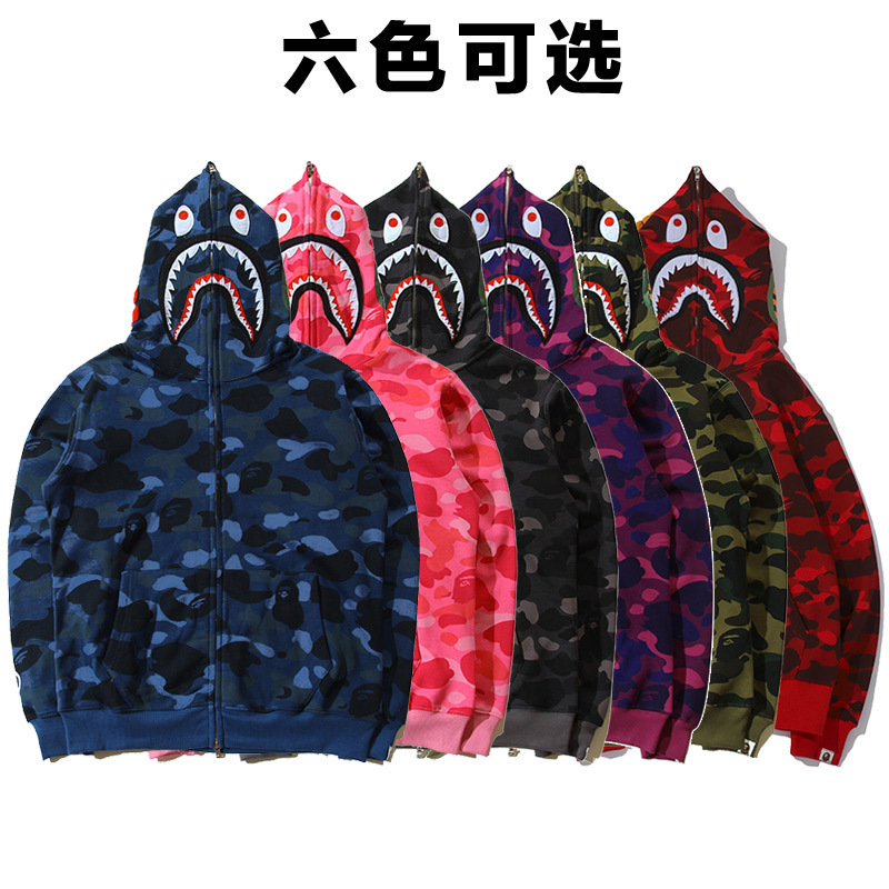 Autumn and Winter New Trendy Brand Bape Shark Head Sweatshirt Zipper Camouflage Color Matching Jacket for Men and Women Drop Shipping
