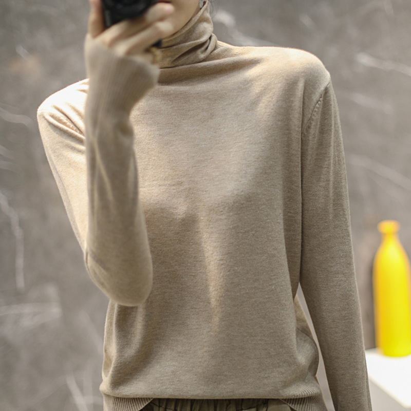 2025 Autumn/Winter High-Neck Wool Sweater for Women, Versatile Pullover Sweater with Stacked Collar, Slim Fit Knitted Base Layer, Plus Size