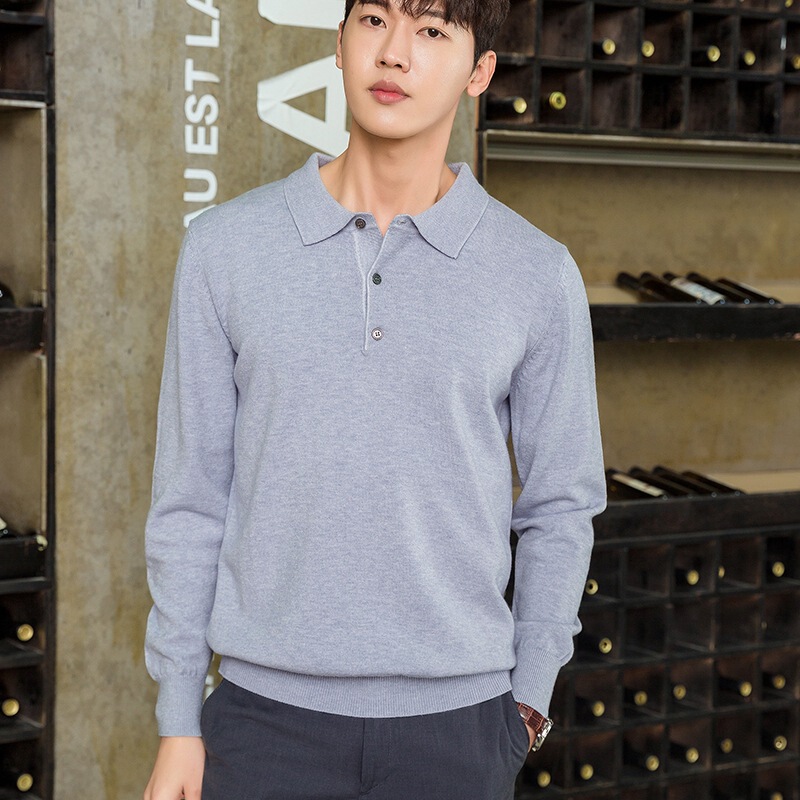2023 Spring and Autumn New Knitted Sweater Men's polo Collar Pullover Base Shirt Lapel Button Long Sleeve Loose Hair