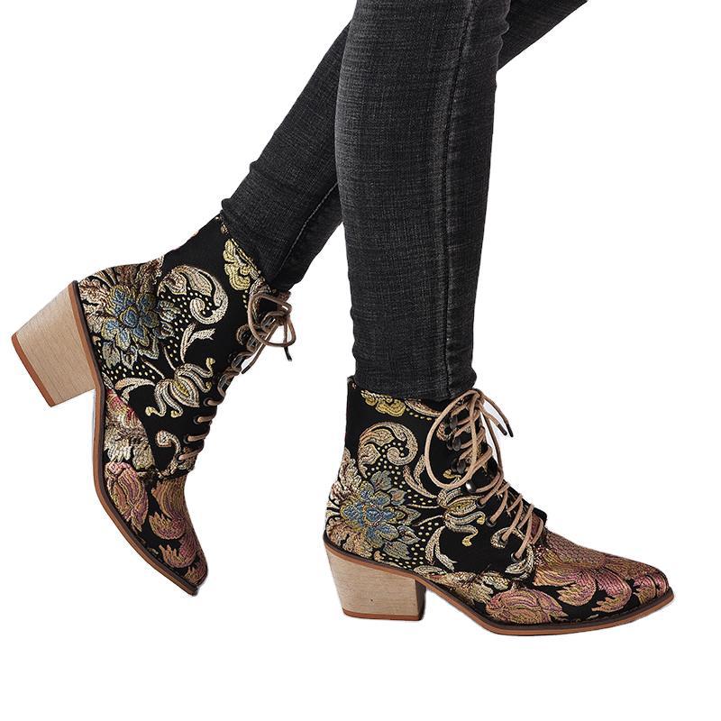 En stock suficiente juti invierno deseo Amazon estación independiente nuevo tacón grueso bordado de las mujeres botines