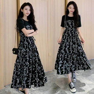 2024 Nursing Dress Summer New Hepburn Style Mid-Length Spliced Floral Temperament High Waist Slim Nursing Clothes
