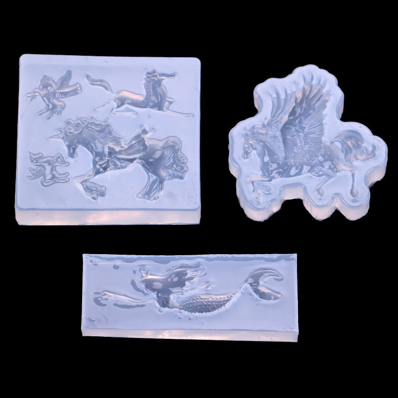 DIY espejo cristal epoxi molde de silicona sirena Pegasus modelado UV pegamento suave cerámica arcilla Decoración
