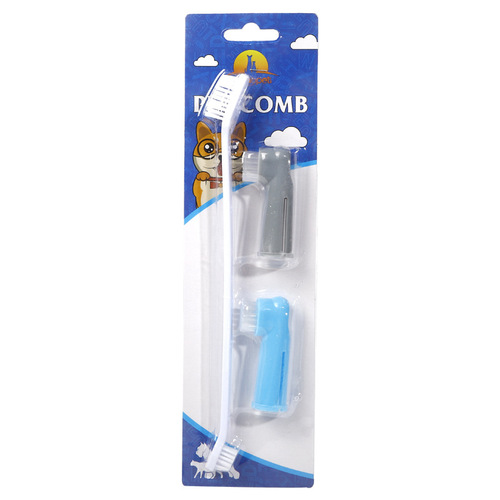 Wholesale Pipitao three-piece pet toothbrush set, dog cleaning and brushing, double-headed pet toothbrush, pet brush