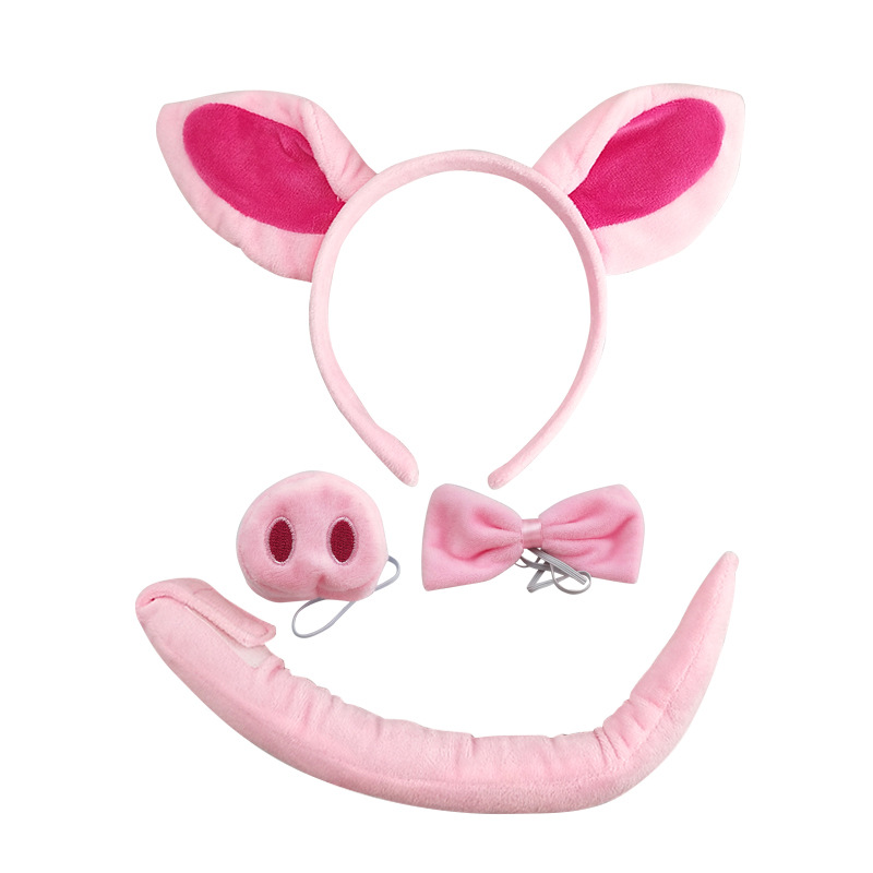 万圣节活动装备可爱粉红卡通毛绒动物小猪四件套发箍玩具厂家直销