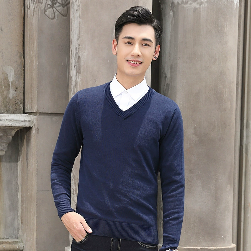 Оптовая Продажа с фабрики весенне-осенний тонкий свитер мужской Однотонный свитер с V-образным вырезом и длинным рукавом Повседневный МОЛОДЕЖНЫЙ мужской свитер