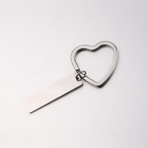 Mirror polished stainless steel keychain square long tag peach heart key ring glossy engravable logo pendant