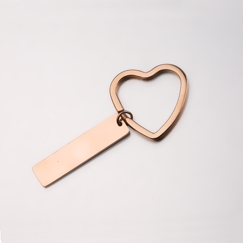 Mirror polished stainless steel keychain square long tag peach heart key ring glossy engravable logo pendant