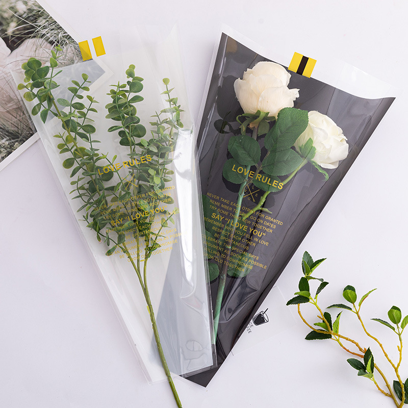 Embalaje de flores transparente sola bolsa de papel de vidrio creativo impermeable sola bolsa ramo de flores bolsa Inglés multi-rama bolsa