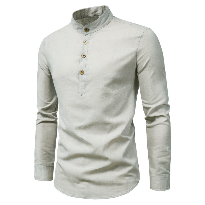 AliExpress Comercio Exterior de los hombres de la primavera y el otoño de algodón y de lino de manga larga camisa de los hombres de estilo coreano de color sólido cuello camisa de una sola pieza de entrega